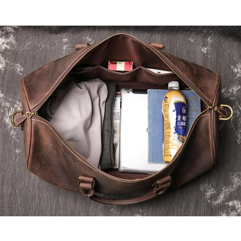 Large Capacity Genuine Leather Travel Duffel Handbag