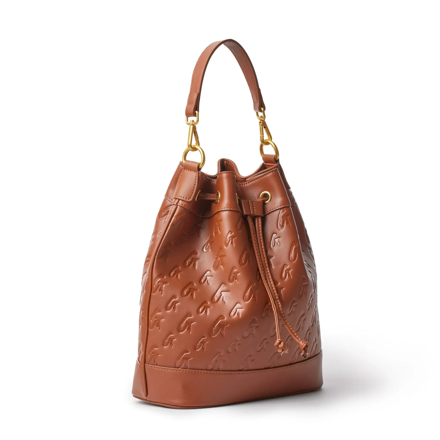 LARGE MONOGRAM BUCKET BAG - BROWN