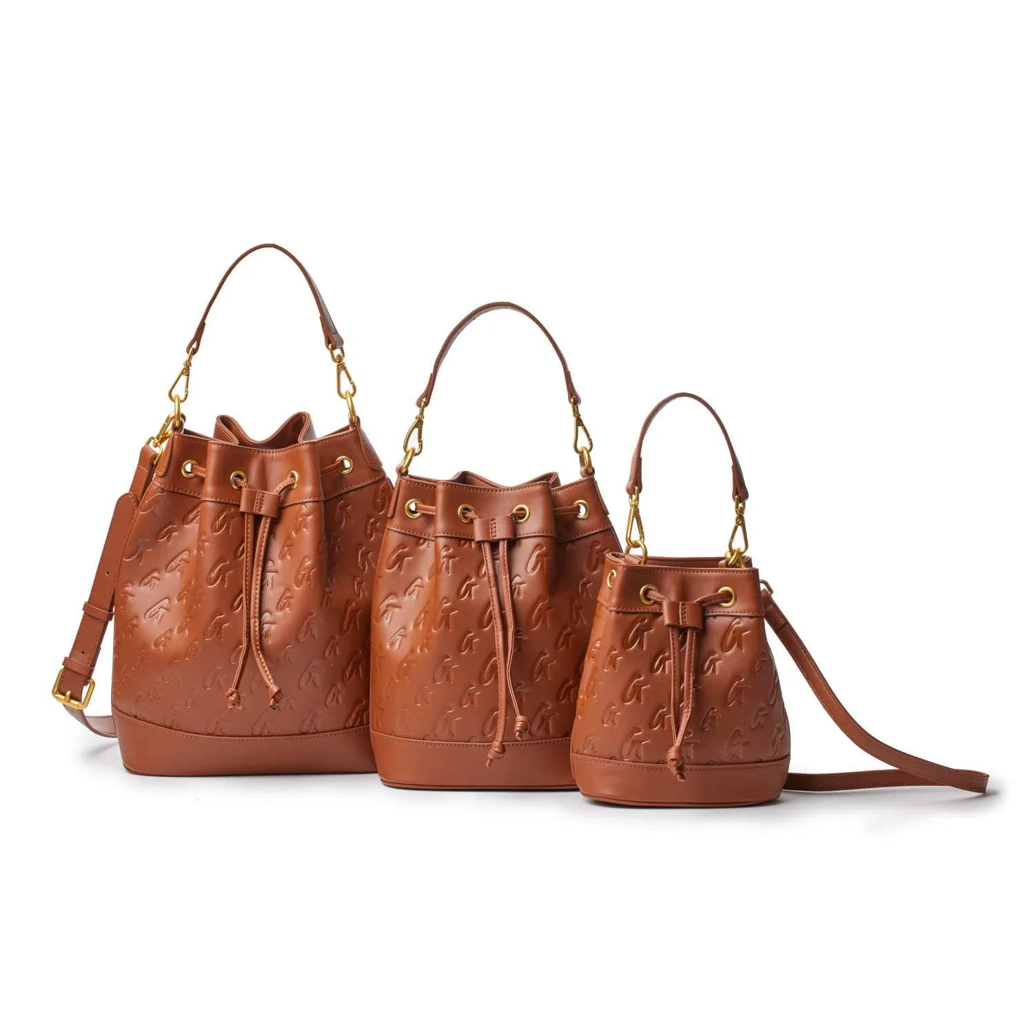 LARGE MONOGRAM BUCKET BAG - BROWN