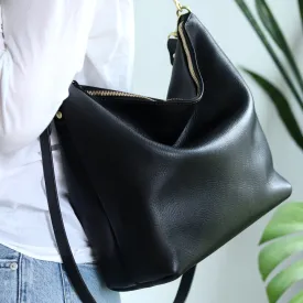 Large Slouchy Hobo Crossbody - Soft Black Pebble