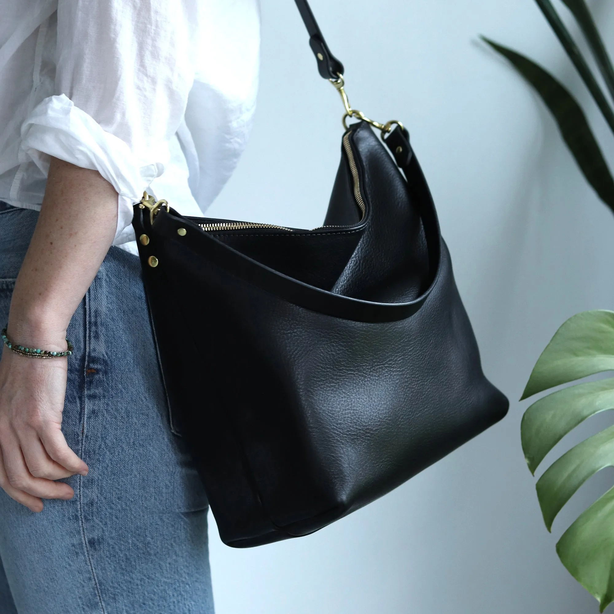 Large Slouchy Hobo Crossbody - Soft Black Pebble