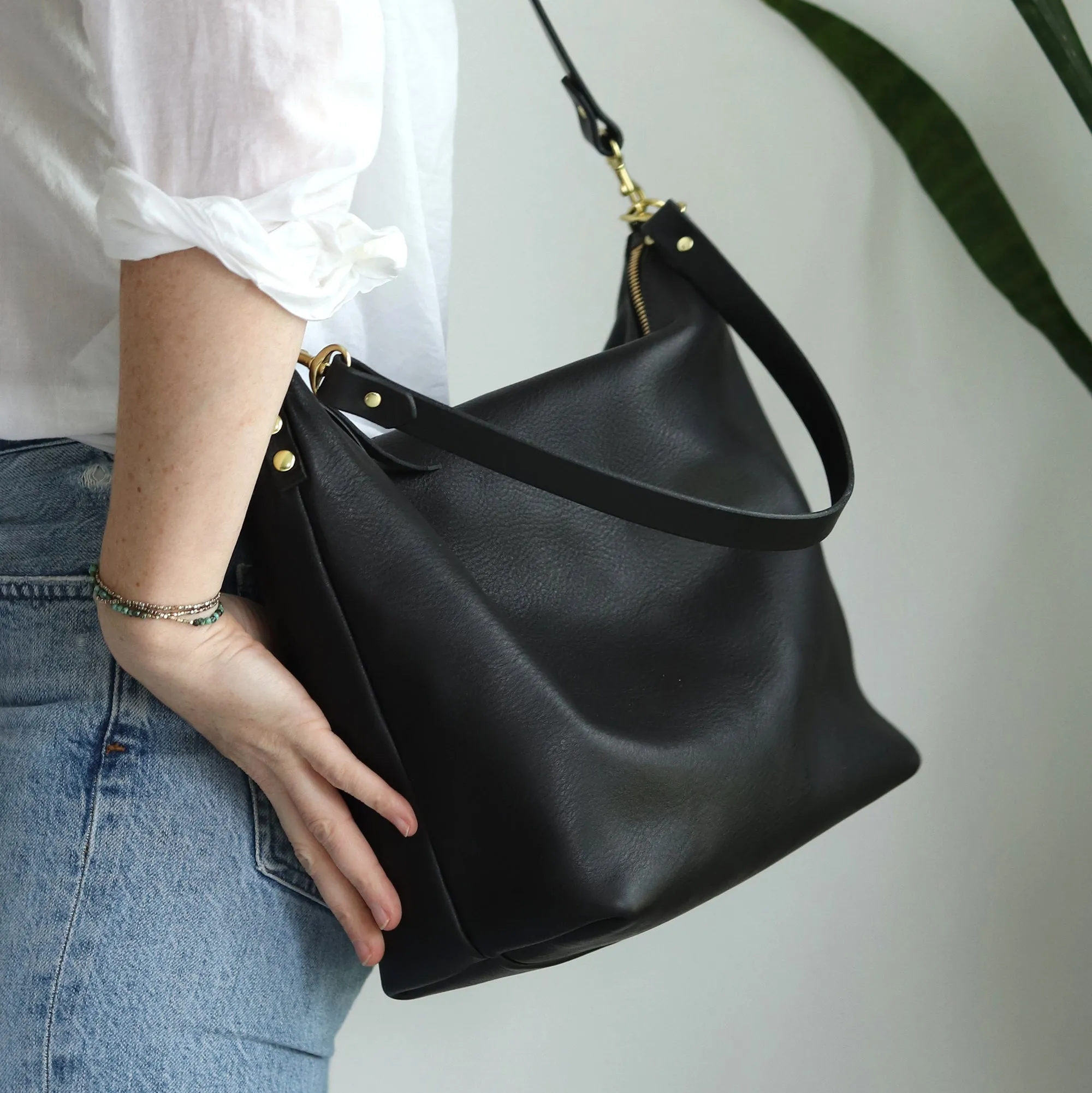 Large Slouchy Hobo Crossbody - Soft Black Pebble