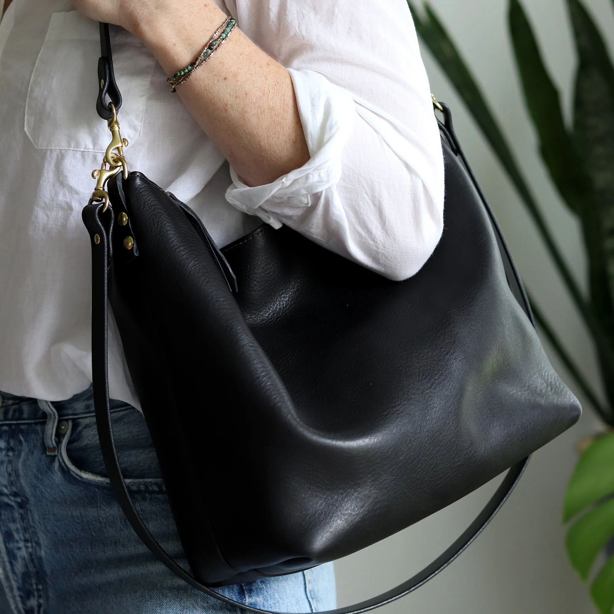 Large Slouchy Hobo Crossbody - Soft Black Pebble