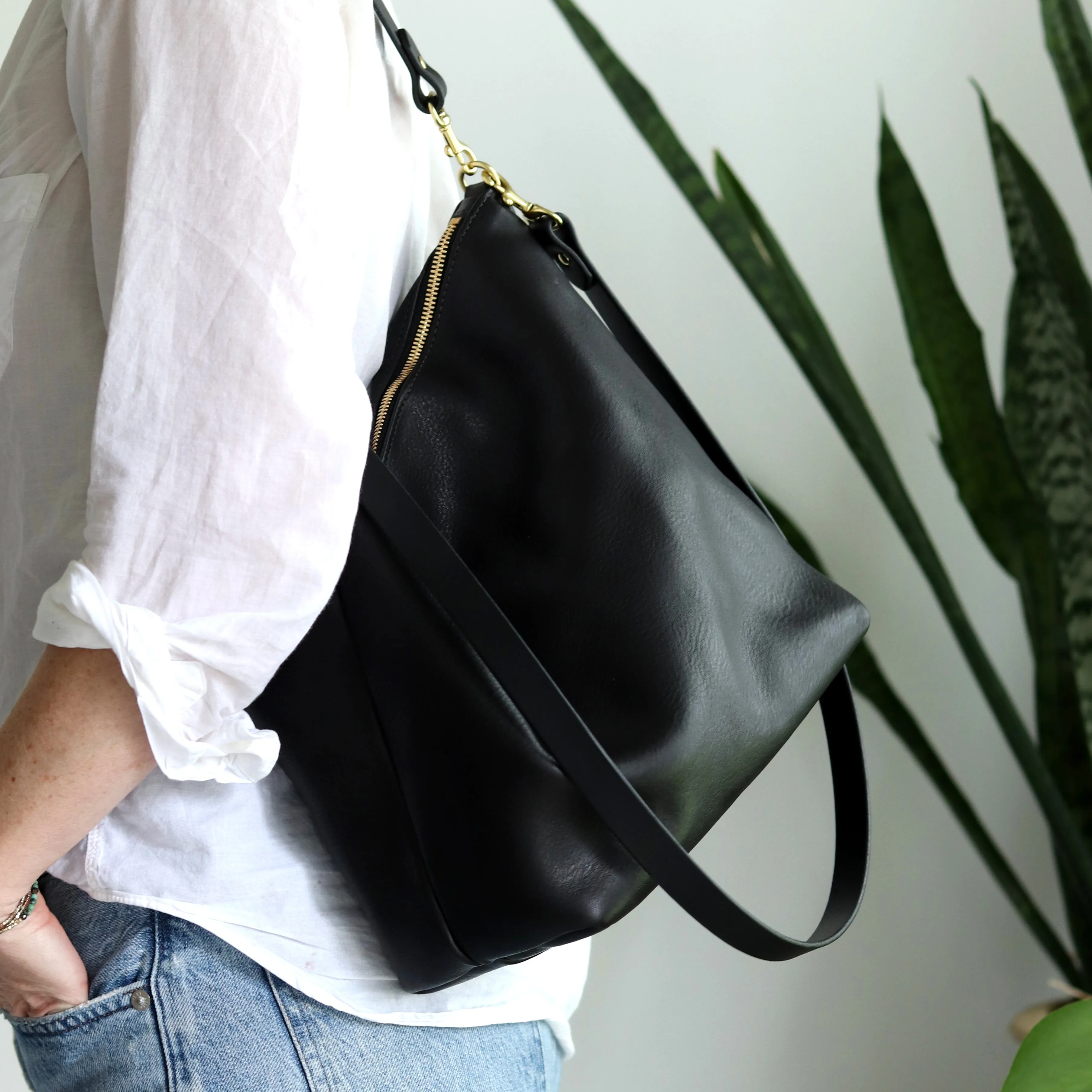 Large Slouchy Hobo Crossbody - Soft Black Pebble