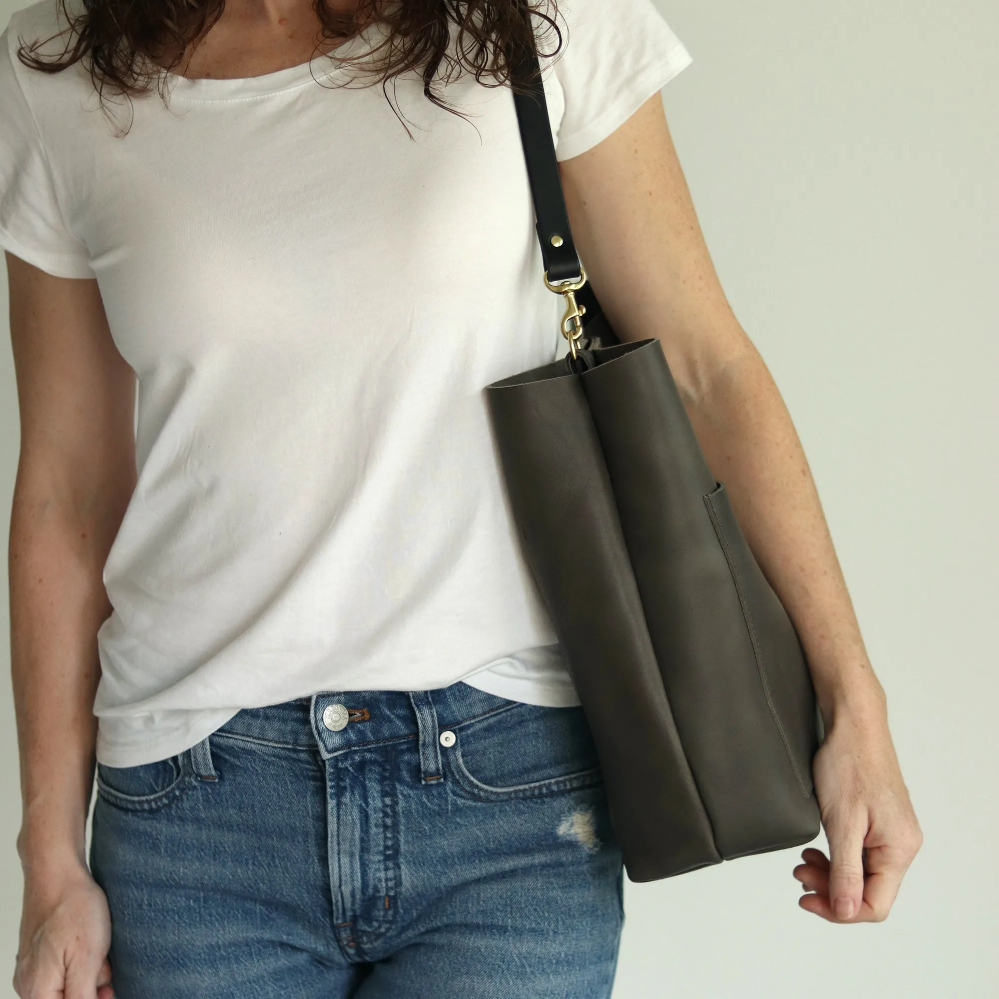 Leather Day Bag - Charcoal Gray