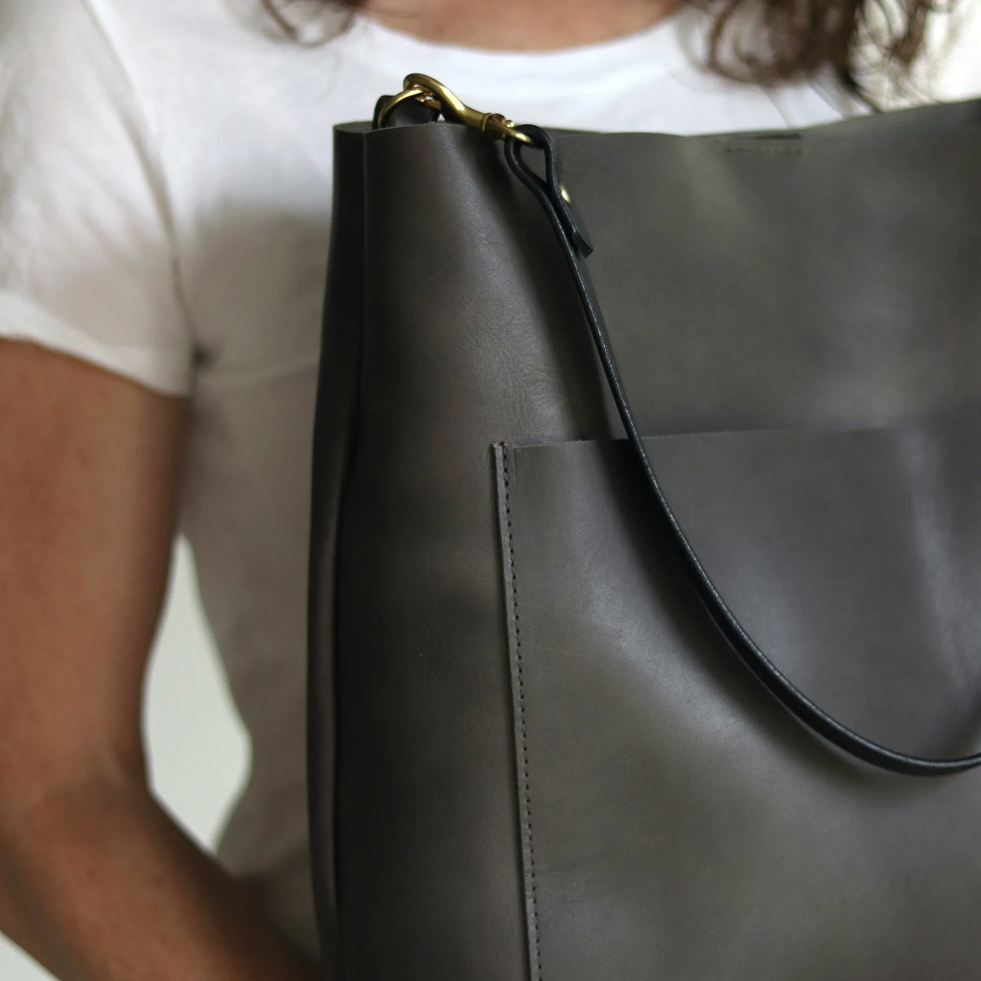 Leather Day Bag - Charcoal Gray