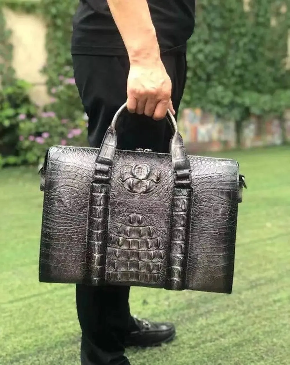 Mens Crocodile Leather Doctor Bag Laptop Computer Handbag