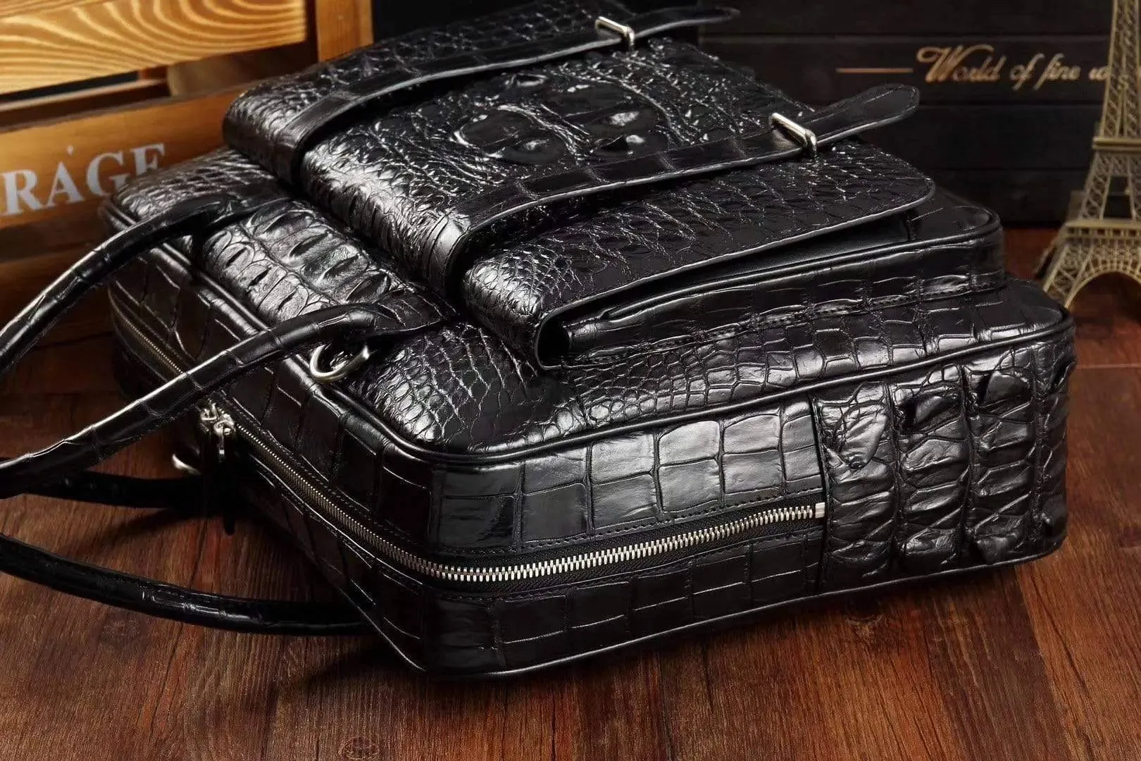 Men's Crocodile Leather Large Briefcase,Messenger Bag,Laptop Bags With Front Pocket