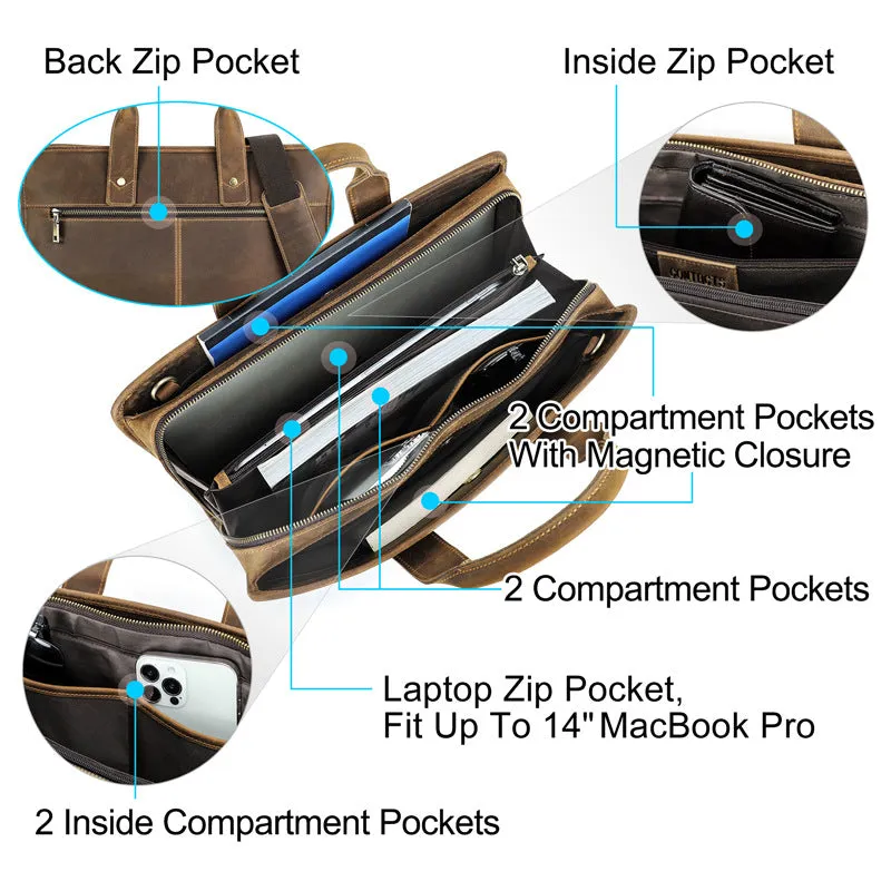 Men's Leather Business Briefcase, Personalized Laptop Bag Portfolio, Shoulder Bag With Coded Lock Gift for Him