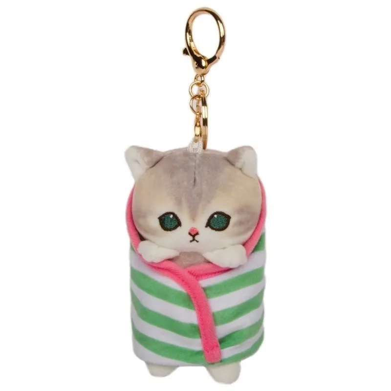 Mofusand Striped Blanket Cat Plush Keychain