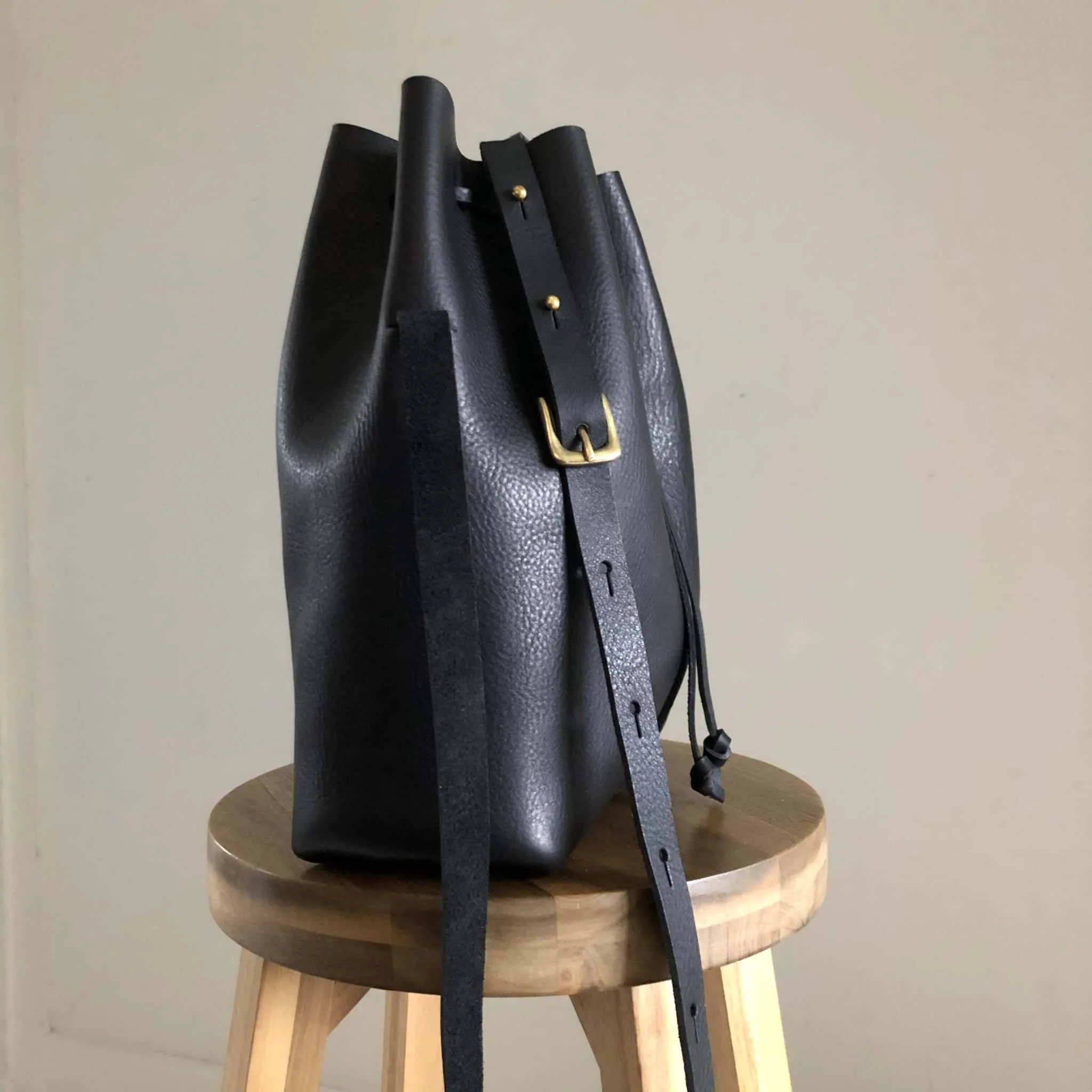 Nomad Maxi Leather Bucket Bag in Black or Tan