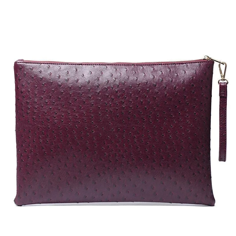 Ostrich Python Maroon Women's Leather Laptop Bag With Short Wristlet