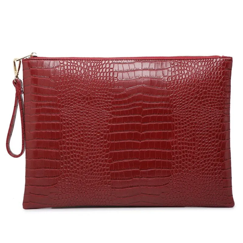 Ostrich Python Maroon Women's Leather Laptop Bag With Short Wristlet