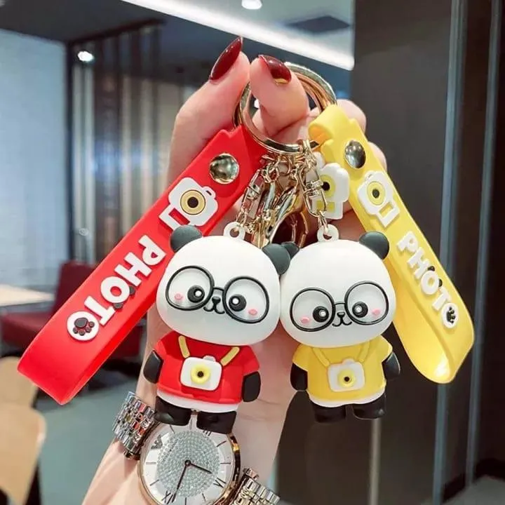 Panda Keychains with bag charm and Strap ( Select From Drop Down Menu)