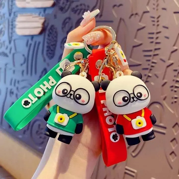 Panda Keychains with bag charm and Strap ( Select From Drop Down Menu)