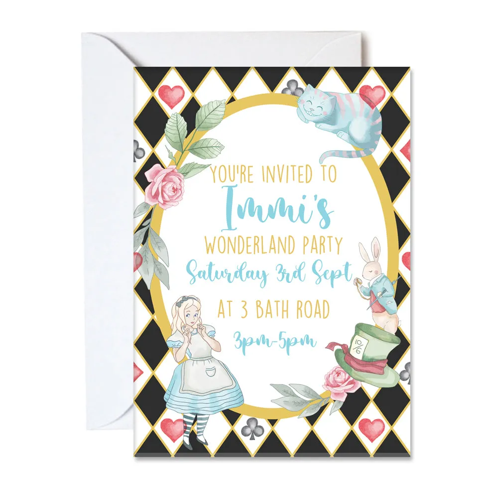 Personalised Alice in Wonderland Invitations - Pack of 16