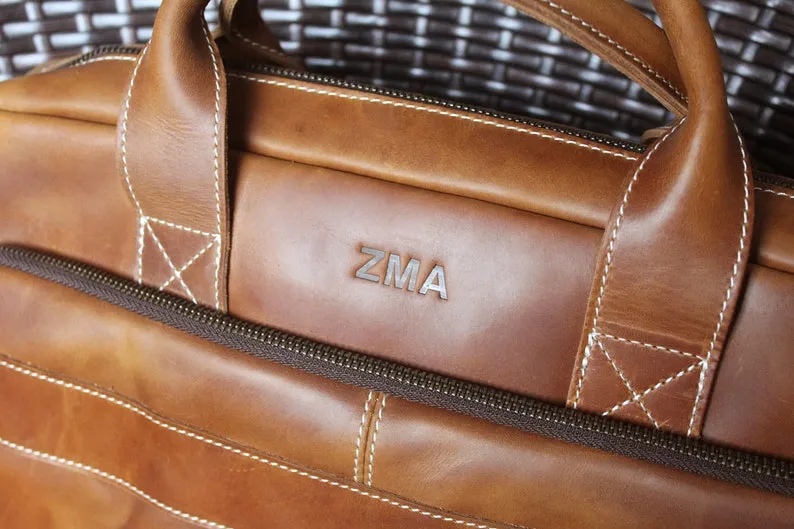 Personalized 16“ Leather Briefcase  Messenger Bag