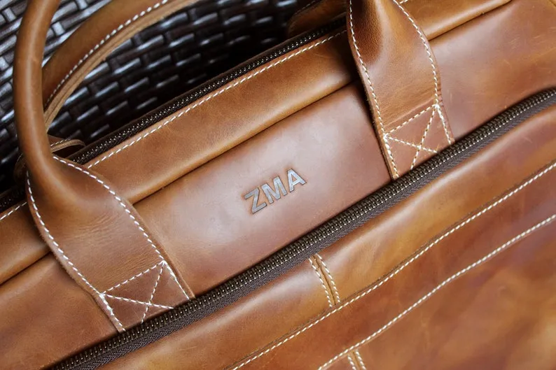 Personalized 16“ Leather Briefcase  Messenger Bag