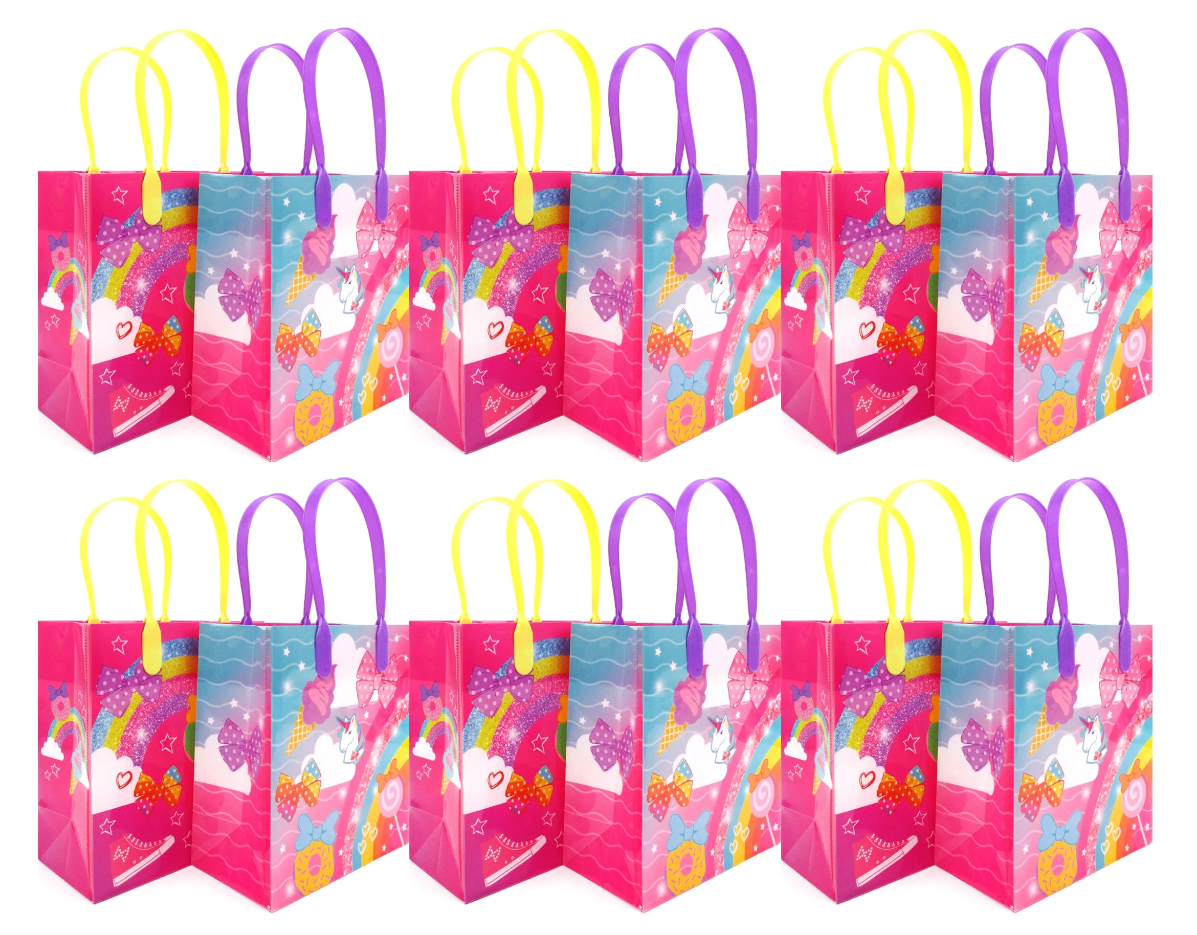 Rainbow Unicorn Bows Emoji Party Favor Bags Treat Bags - Set of 6 or 12