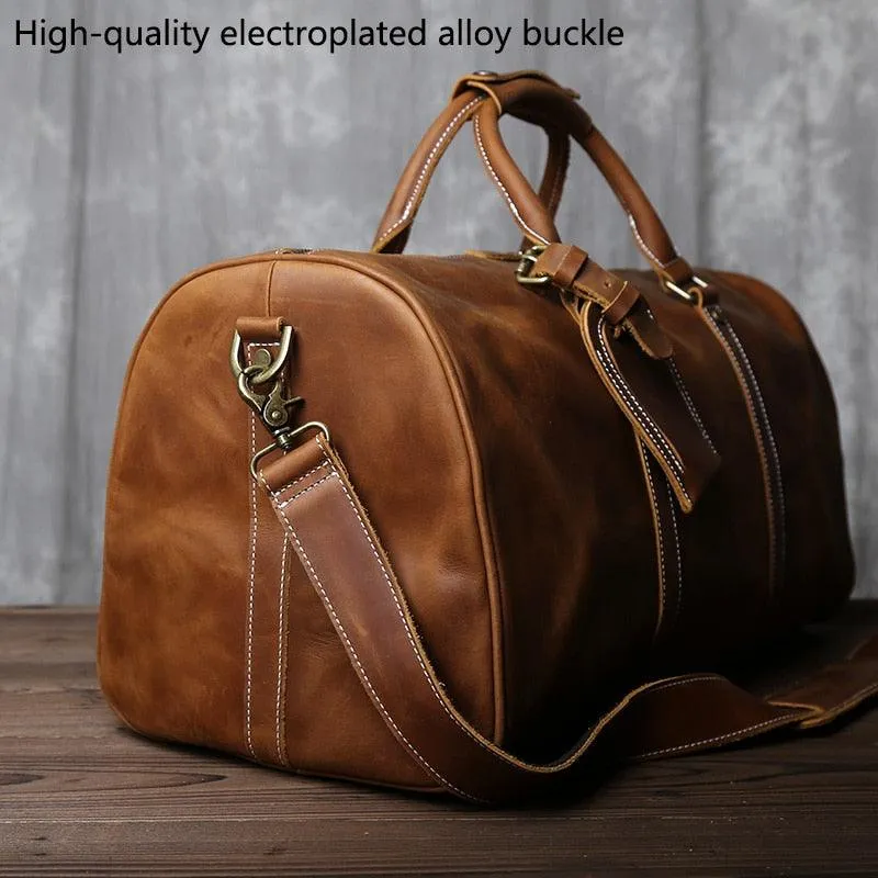 Retro Carry-On Bag Crazy Horse Leather Travel Duffel Bag