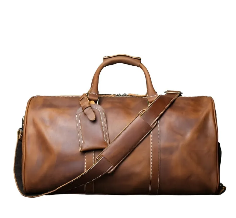 Retro Carry-On Bag Crazy Horse Leather Travel Duffel Bag