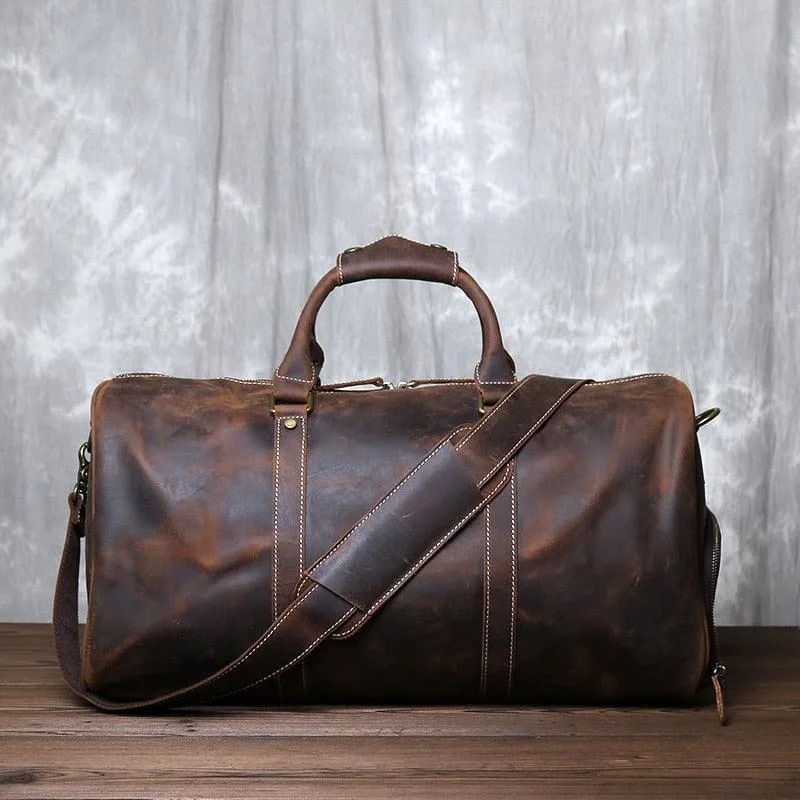 Retro Carry-On Bag Crazy Horse Leather Travel Duffel Bag