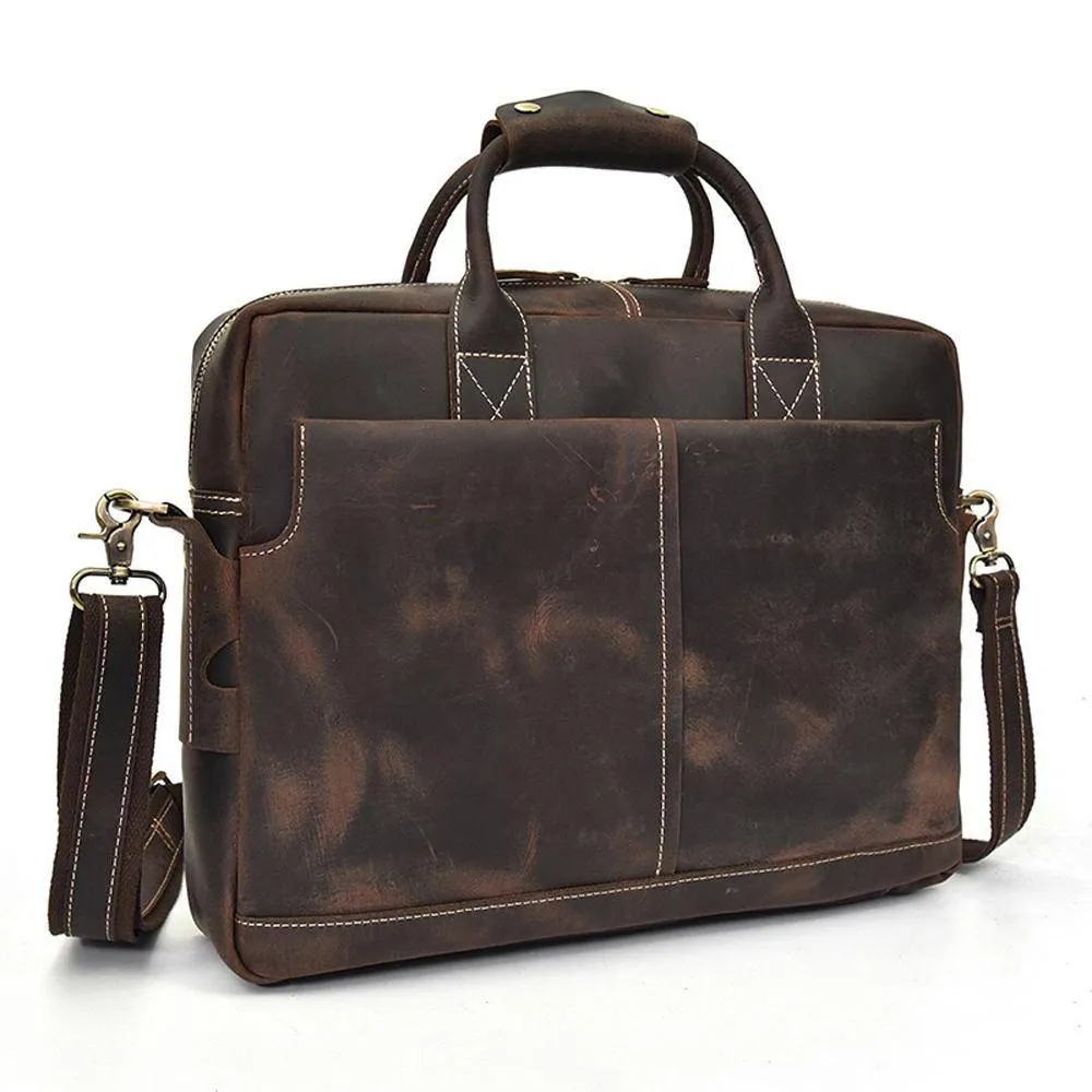 Rossie Viren  Men's Large  Vintage Brown Leather Briefcase / Leather Satchel / Leather Travel Bag /Leather Messenger Bag