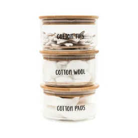 Round Stackable Bamboo Glass Jar Large Pack x 3