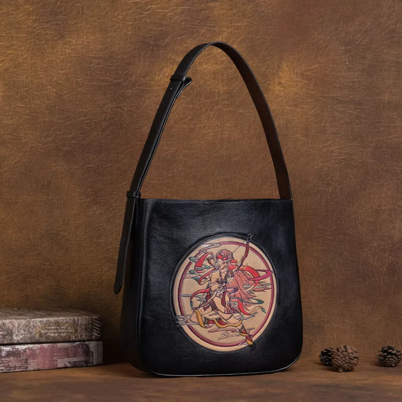 Sagittarius Head Layer Cowhide Leather Retro Bag