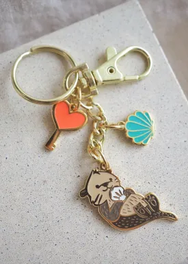 Sea Otter Enamel Keychain - White Shell - Glow-in-the-Dark