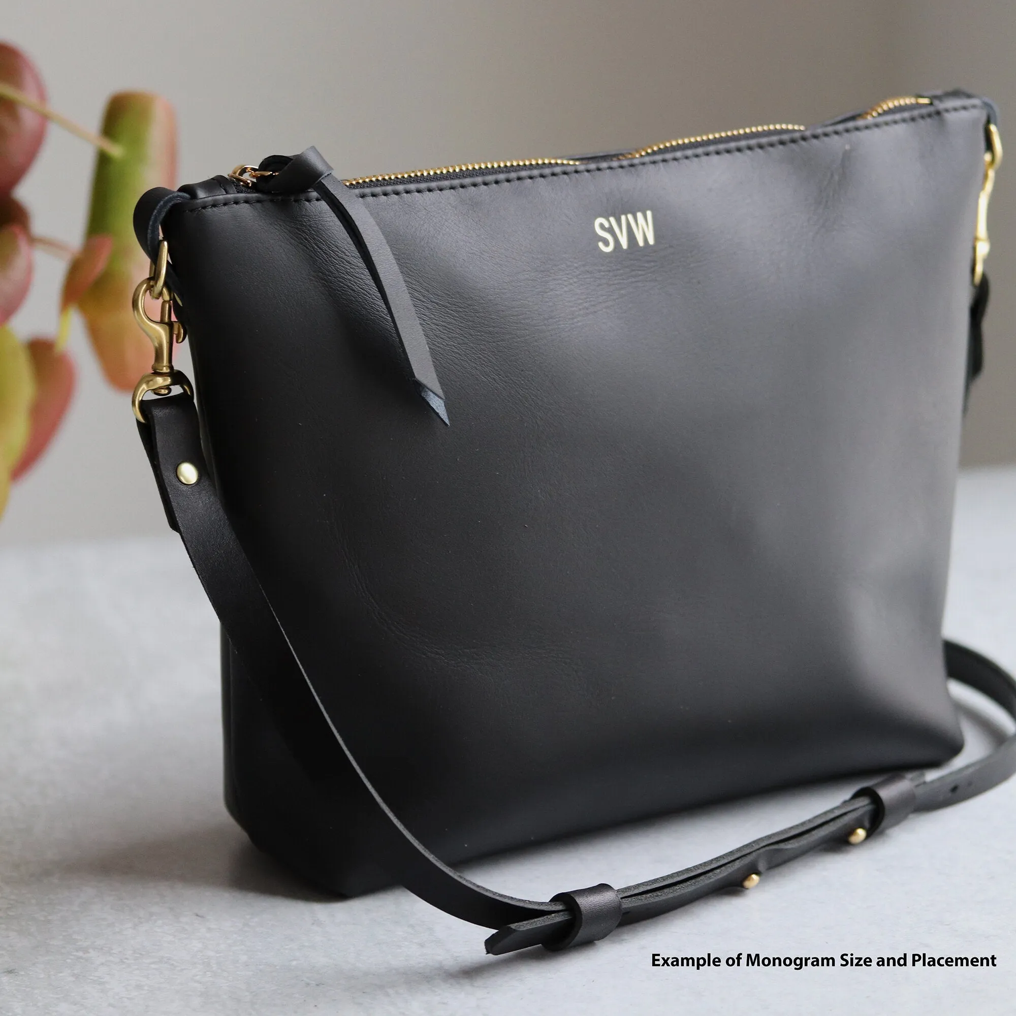 Seconds Sale - Leather Crossbody Bag with Monogram - Black