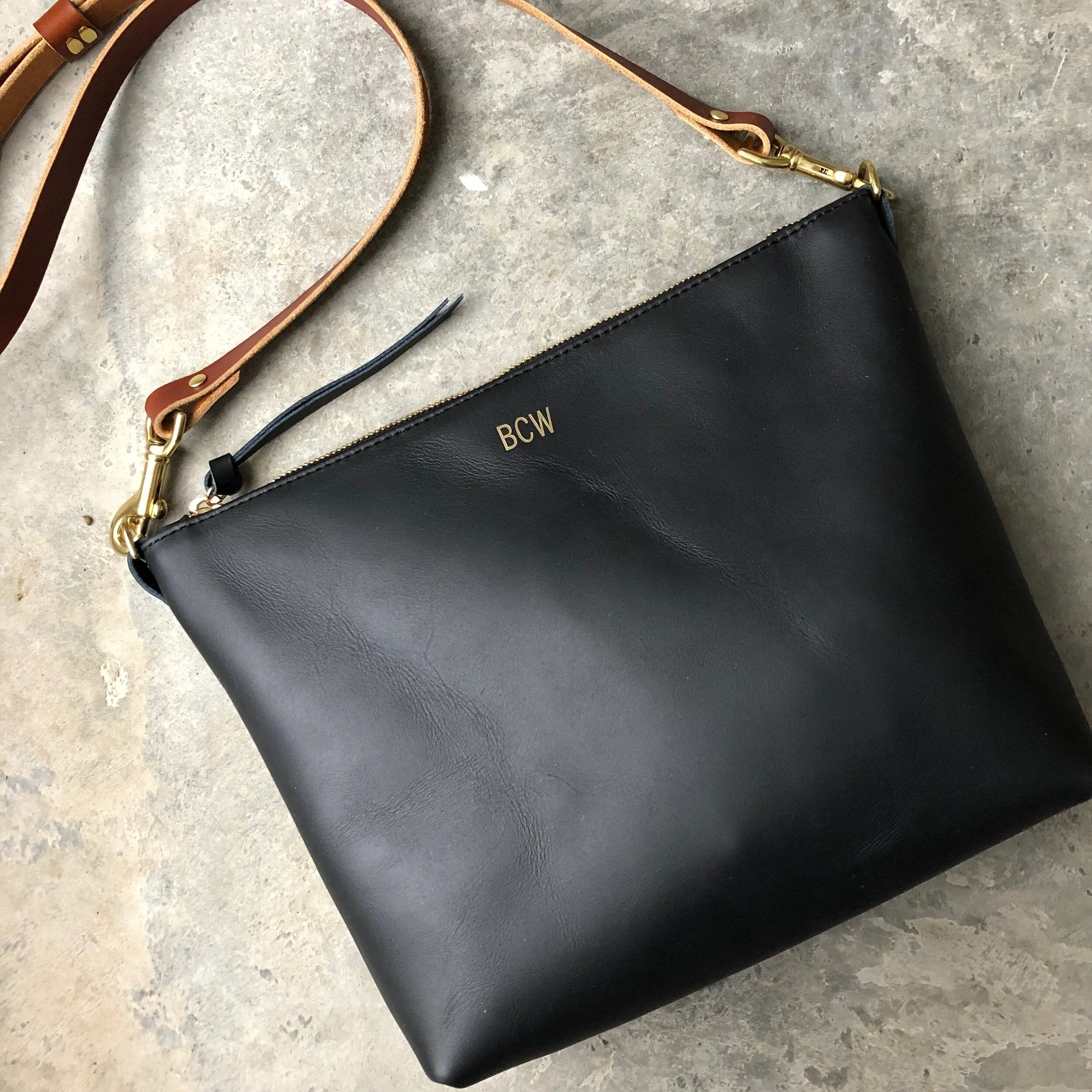 Seconds Sale - Leather Crossbody Bag with Monogram - Black