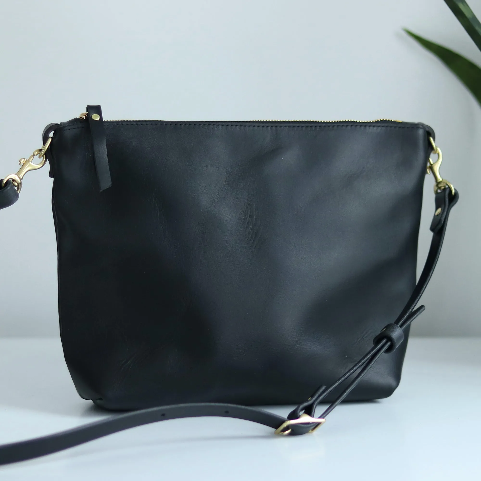 Seconds Sale - Leather Crossbody Bag with Monogram - Black