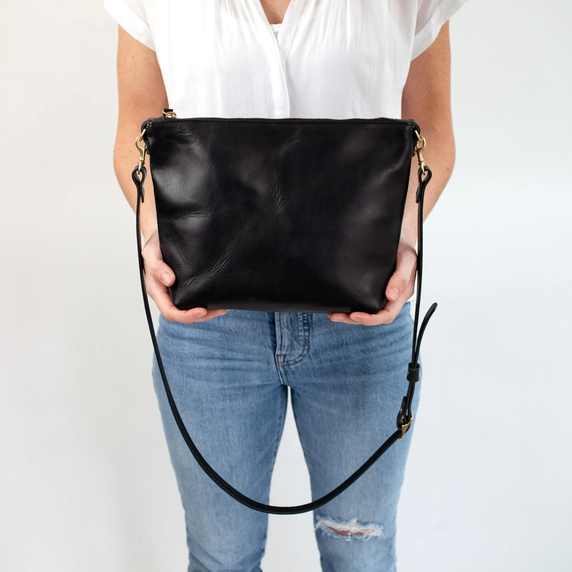 Seconds Sale - Leather Crossbody Bag with Monogram - Black