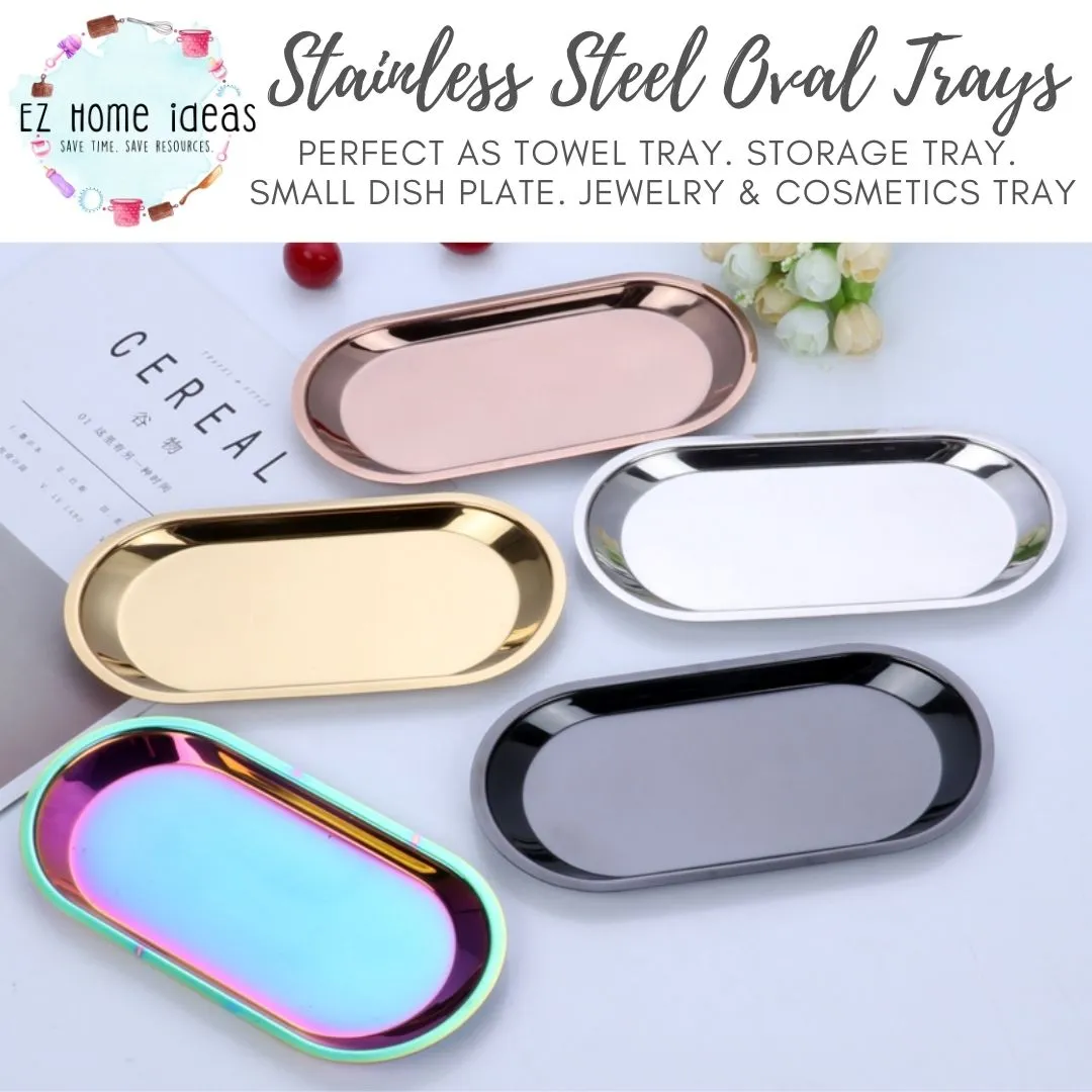 Stainless Steel Oval Tray (Towel, Small Dish Plate, Jewelries & Cosmetics)