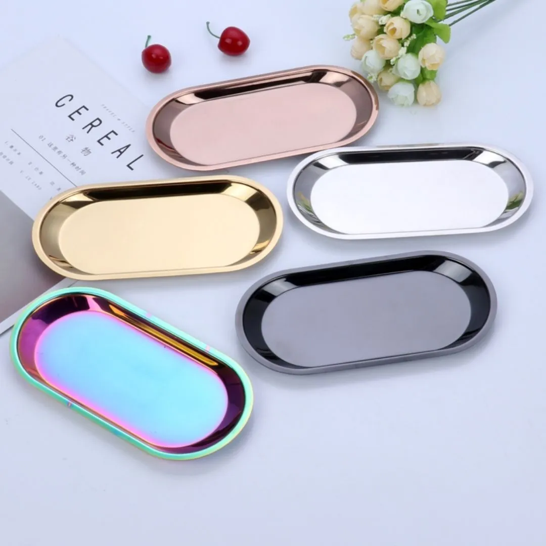 Stainless Steel Oval Tray (Towel, Small Dish Plate, Jewelries & Cosmetics)