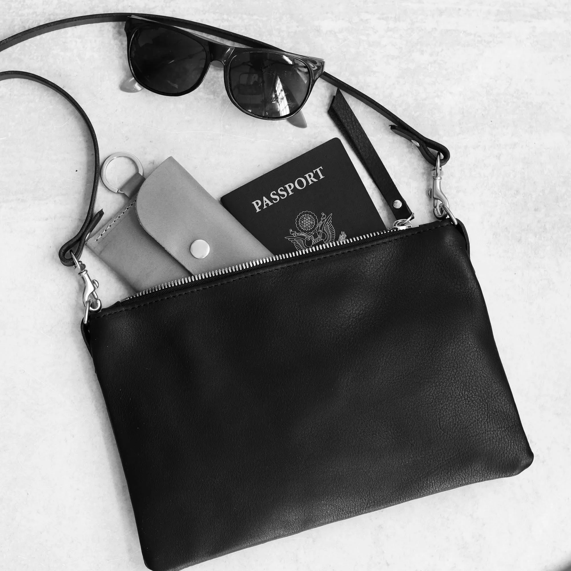 Summer Seconds Sale - Small Leather Crossbody Clutch Bag - Black Pebble No. 5