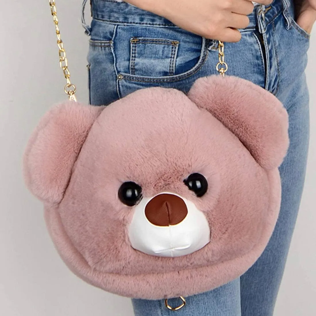 Super Cute Faux Fur Women's Handbag Bear Head Animal