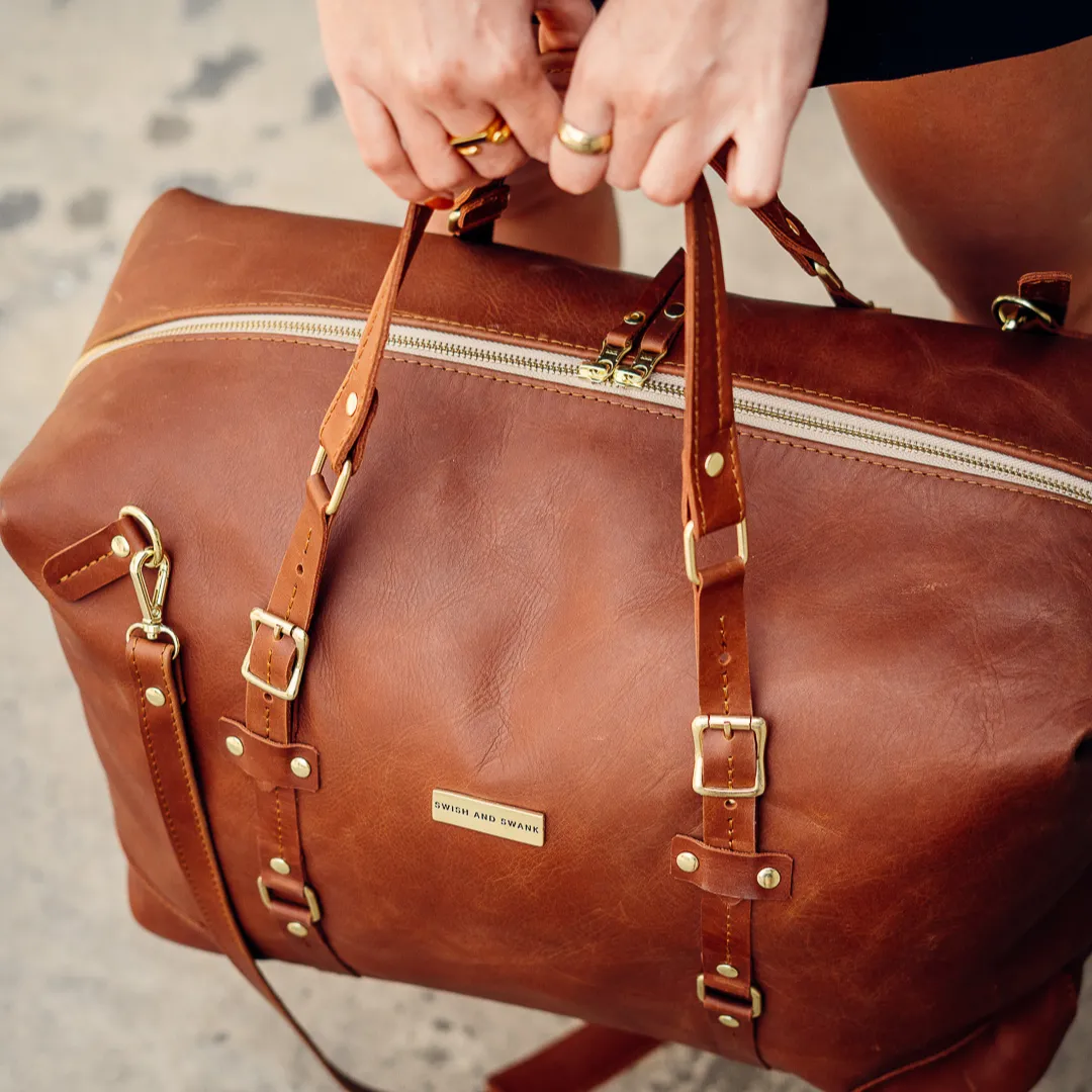 The Covet Genuine Leather Duffel - Warm Tan