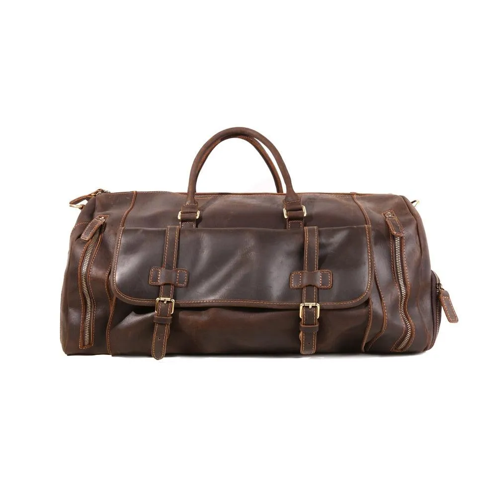 Top Genuine Leather Travel Bag Mens Luggage Duffel Bag