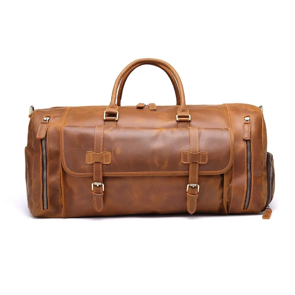 Top Genuine Leather Travel Bag Mens Luggage Duffel Bag