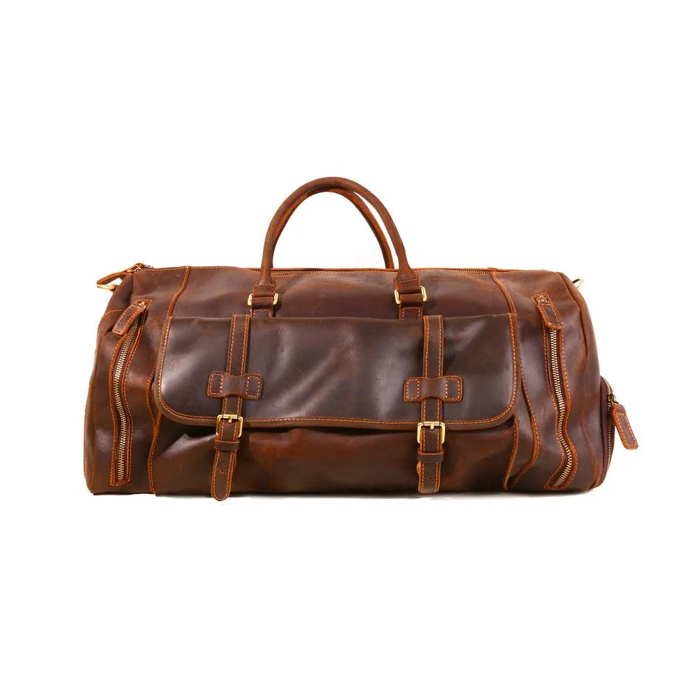 Top Genuine Leather Travel Bag Mens Luggage Duffel Bag