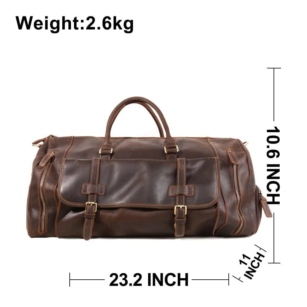 Top Genuine Leather Travel Bag Mens Luggage Duffel Bag