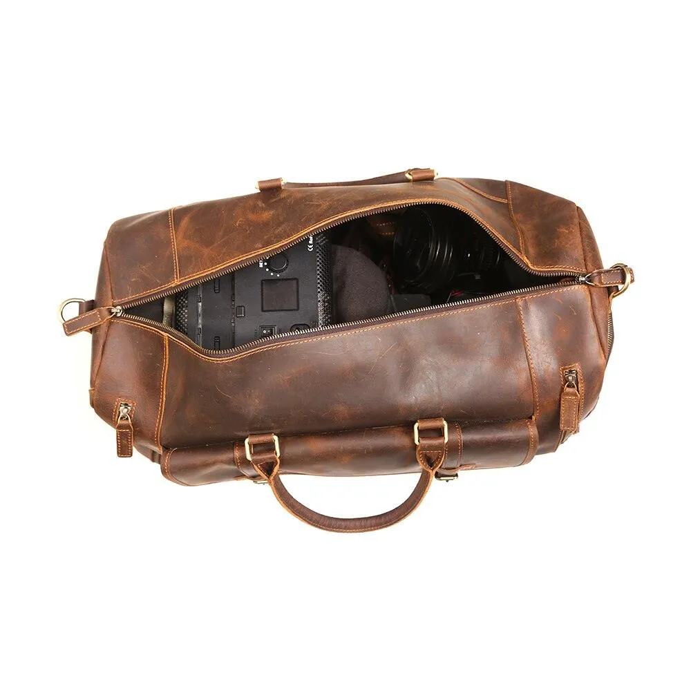 Top Genuine Leather Travel Bag Mens Luggage Duffel Bag