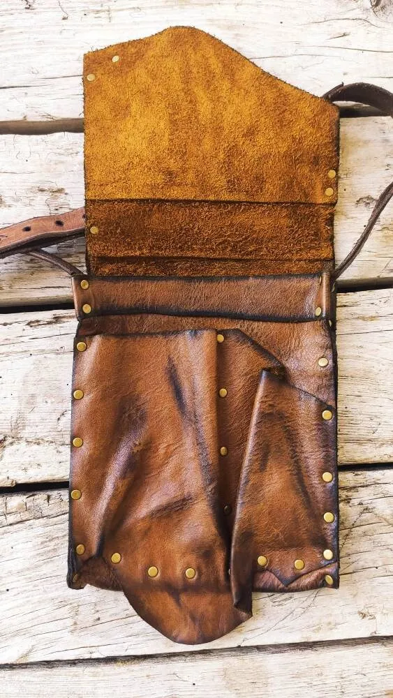 Unisex Brown Leather Crossbody Bag - Vintage Viking Style - Gift for Him