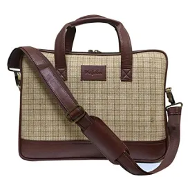 Vegan and Tweed Laptop Messenger Bag - Beige Checks