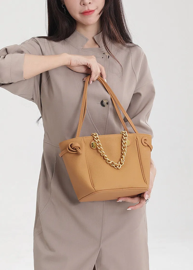 Versatile Chunky Chain Pebbled Leather Bucket Bag