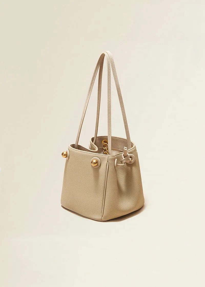 Versatile Chunky Chain Pebbled Leather Bucket Bag