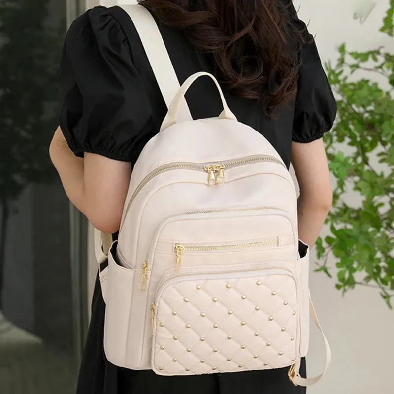 Women High Quality Nylon Backpacks Black, Pink, Brown ,White ,Beige