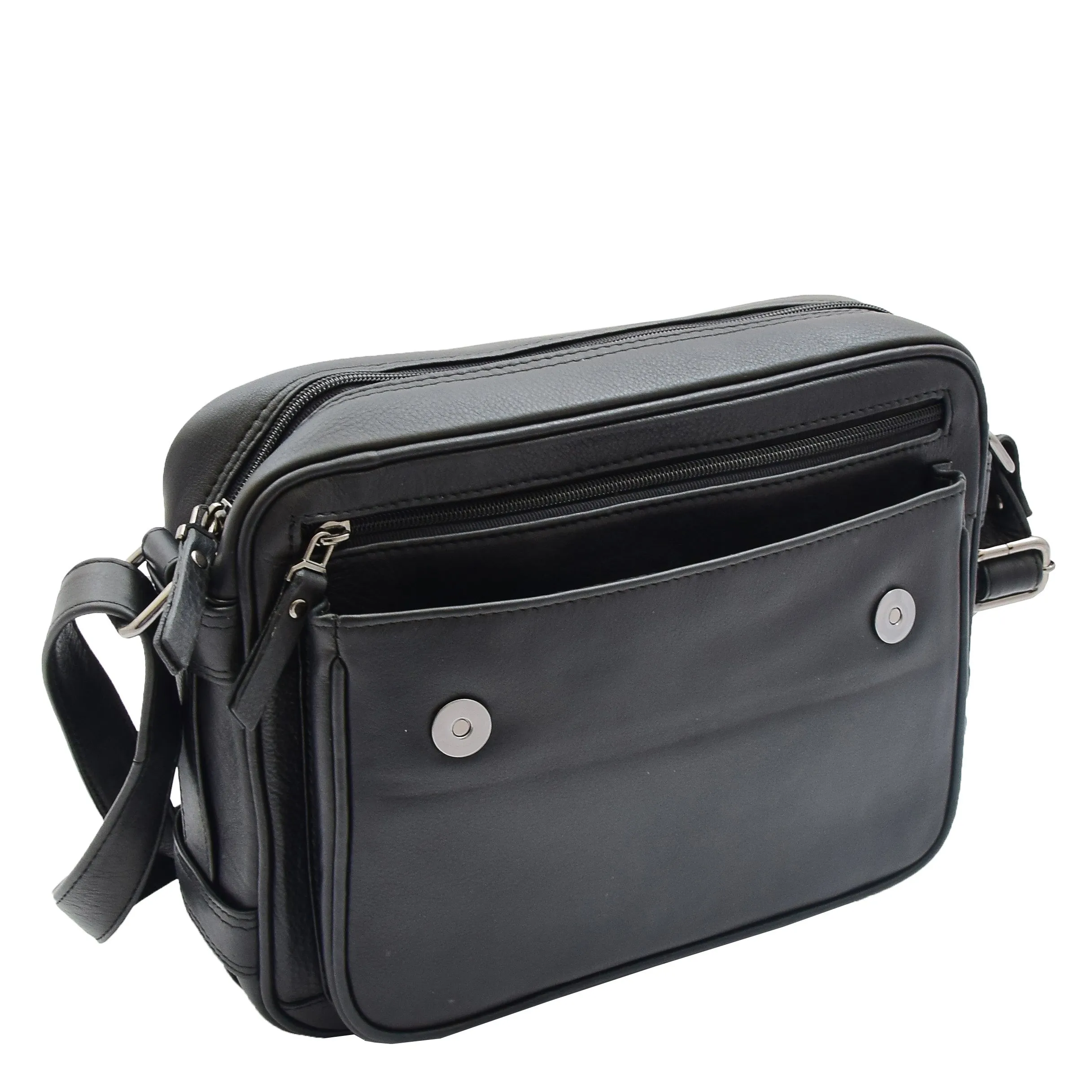 Womens Cross Body Real Leather Messenger Bag Flap Over Organiser HOL325 Black